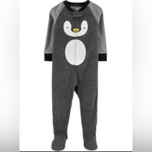 Carter's fleeced Black and Gray Penguin Footed One-Piece